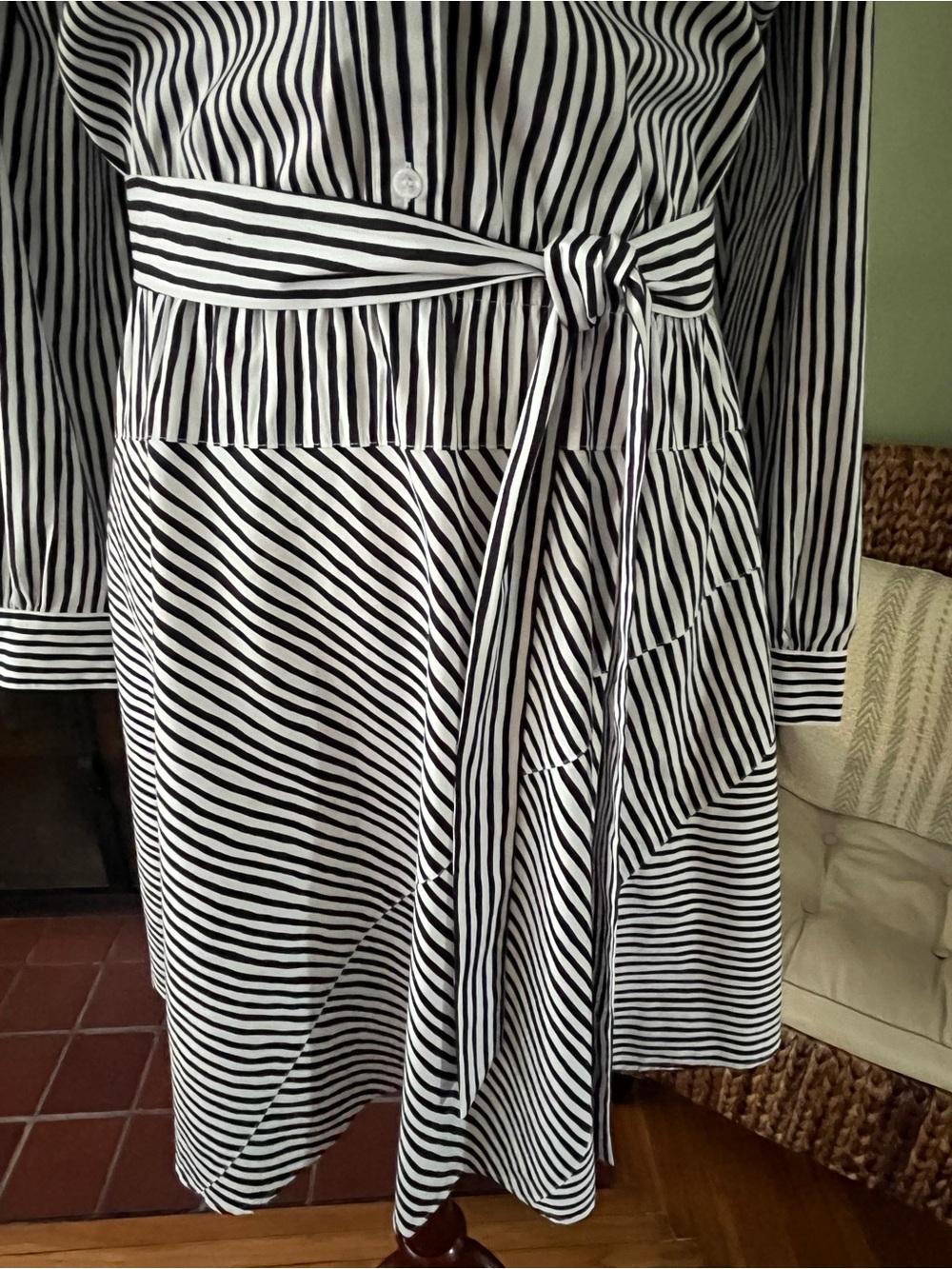 Lane Bryant Black & White Striped Shirt Midi Dress with Waist Tie - Picture 3 of 9